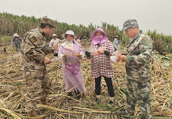 四塘鎮(zhèn)專武干部深入甘蔗地對(duì)青年家人進(jìn)行征兵宣傳
