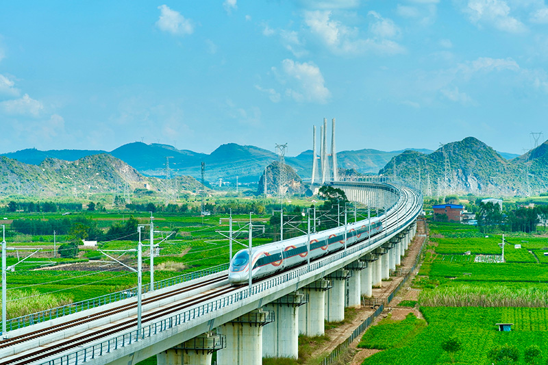 復興號動車組行駛在南珠高鐵南玉段百合郁江特大橋。廣西南玉鐵路有限公司供圖